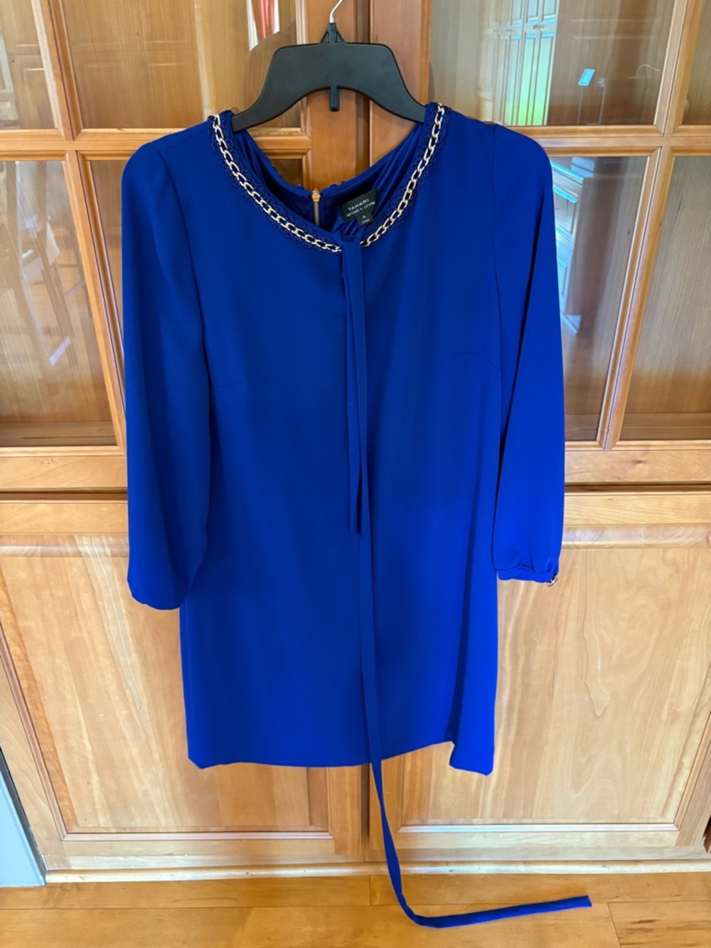 Tahari ASL Royal Blue Chain-Trim Tunic Blouse